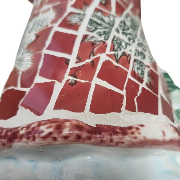 Vtg 14” Ceramic Santa Figurine Mosaic Christmas Holiday Decor Red Green Classic - Picture 9 of 12